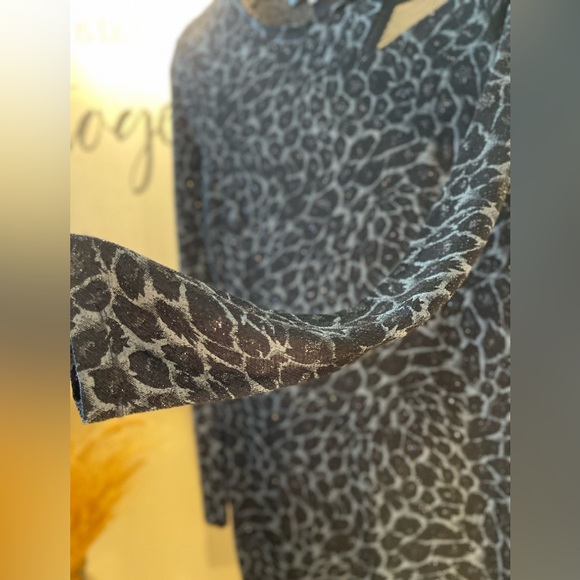 Leopard Print Long Sleeve Black-Gray Party Wear Dress - Picture 6 of 8